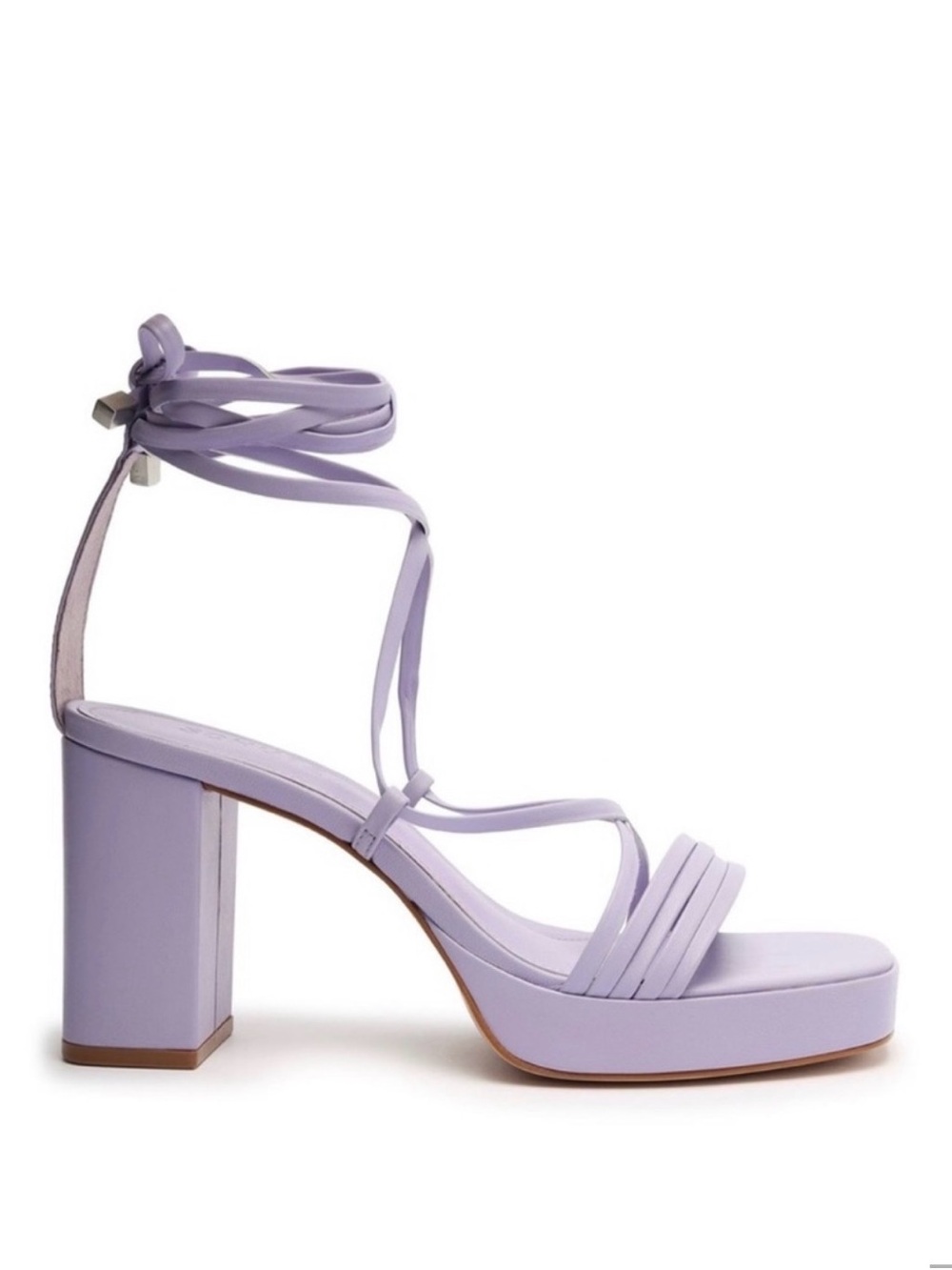 COPY: Schutz Lilac Strappy Block Heel Sandal with Ankle Tie